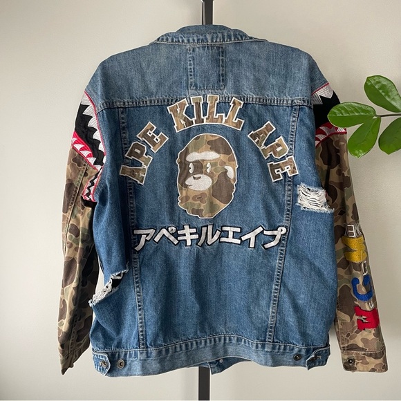 Bape Bathing Ape x Hudson Outerwear Graphic Denim Jean Jacket Distressed Mens 2X - Picture 5 of 13